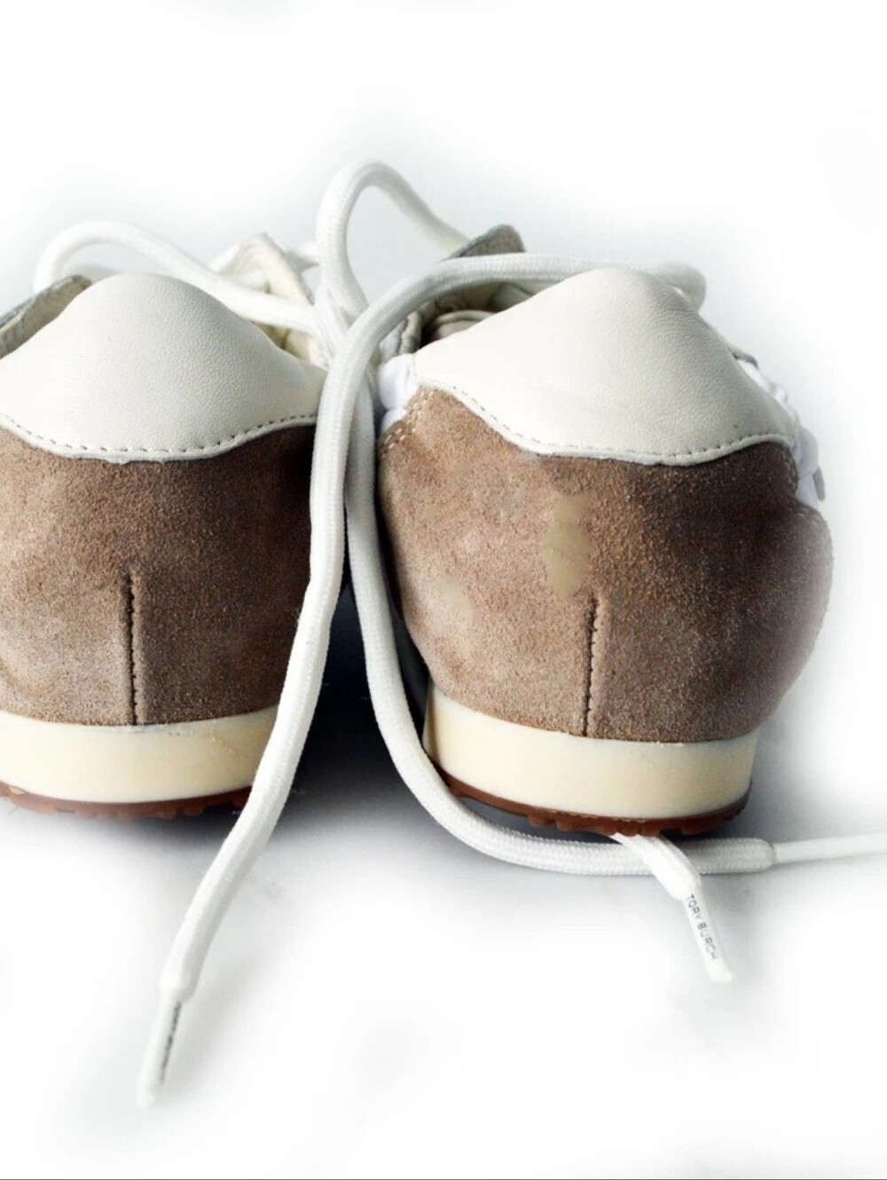BURCH TORY SNEAKER NYLON/LEATHER/SUEDE T LOGO IVORY/TAN/SZ US 8.5 - Picture 8 of 13